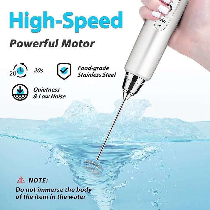 Milk Frother Rechargeable Handheld (Silver+White)