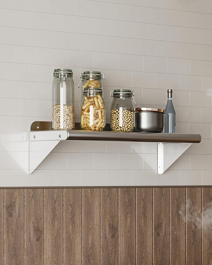 NSF Certified 12" x 24" Stainless Steel Wall Mount Shelf with Backsplash, Commercial Grade, 180 lb Capacity for Restaurant and Kitchens.