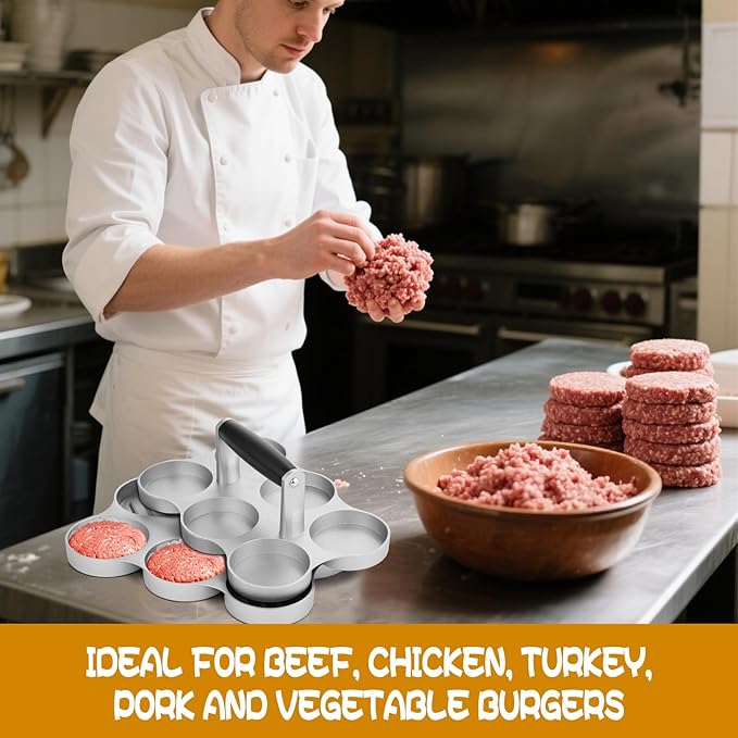 Mini Burger Press Small Meat Patty Maker with 300 Patty Papers Round Shape Press Patty Maker for Mini Hamburger, Barbecue, Picnic, Camping, Six 2.64-inch molds (6 Slots+300 Patty Papers)