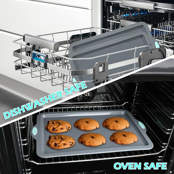 Webake Silicone Sheet Cake Pan, 14 Inch Silicone Sheet Pans 2 Pack Cookie Sheet Jelly Roll Pan Rectangular Cooking Sheet Baking Trays for Oven