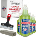 Griddle-Whiz Flat Top Grill Cleaning Kit - 4-Pack Griddle Cleaner w/ Scraper Tool & Pumice Stone for Tough Grease, Food Residue & Buildup on Griddles & Flat Top Grills - by FryOilSaver (32oz Bottles)
