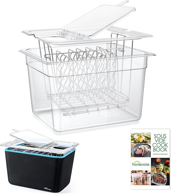 HOMENOTE Sous Vide Container 12 Quart with Universal Collapsible Hinged Lid,Complete Sous Vide Accessories Kit BPA Free,Compatible with Anova and Most Sous Vide Cookers（With Rack and Sleeve）