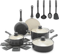 GreenLife 16-Piece Nonstick Cookware Set, Non-Toxic Ceramic Pots and Pans Set, Durable Healthy Kitchen Essentials, Fast Heating, Induction Ready, Easy Clean Dishwasher Safe, PFAS-Free, Graphite Black