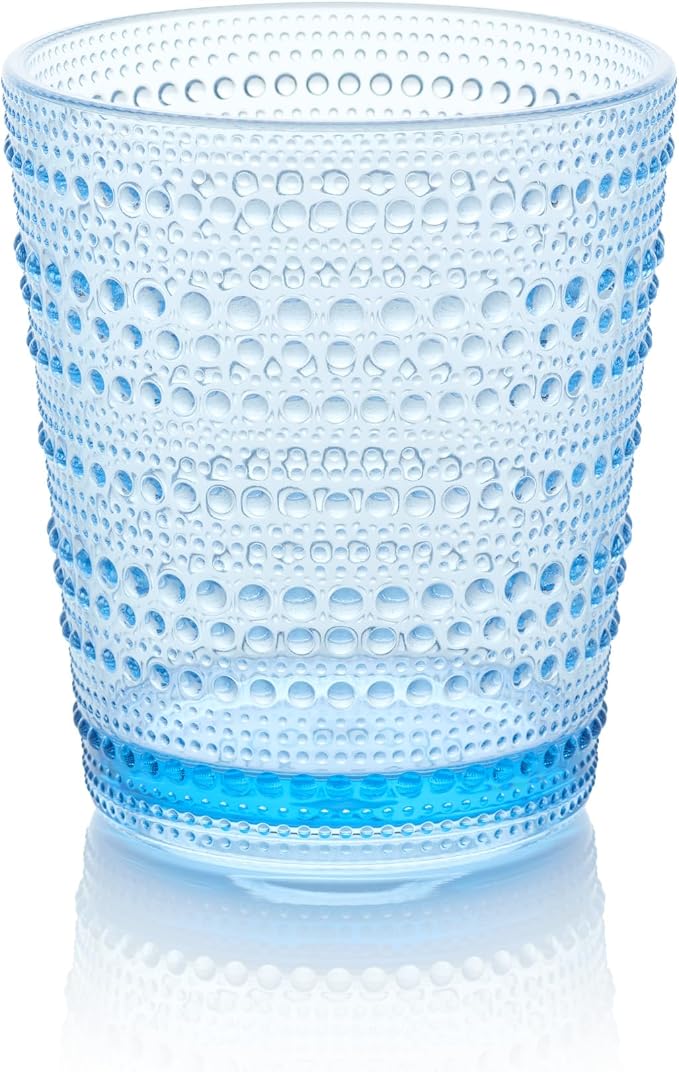 Santa Fe Blue Set of 6 Premium Acrylic DOF Glasses 16 oz – Unbreakable Drinkware with Textured Bubble Design, Dishwasher Safe Tumblers for Indoor & Outdoor Use