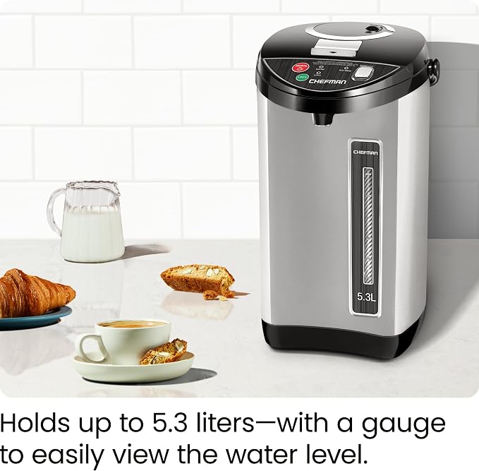 Chefman Electric Hot Water Pot Urn w/Auto & Manual Dispense Buttons, Safety Lock, Instant Heating for Coffee & Tea, Auto-Shutoff & Boil Dry Protection, Insulated Stainless Steel, 3.6L/3.8 Qt/20+ Cups