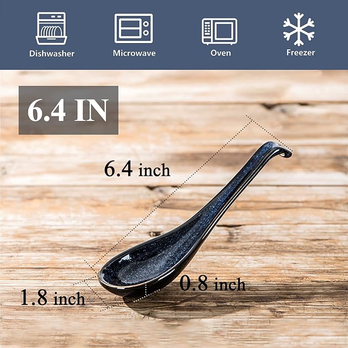 Vicrays 10PCS Ceramic Utensil Set - 5.2 Inch Spoon Ladle Rests, 6.4 inch Asian Soup Spoons, Farmhouse Kitchen Accessories for Stove and Serving - Dishwasher Safe, Blue
