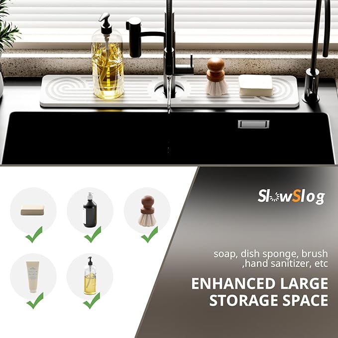 Quick Dry Sink Splash Guard - 15.8" Quick Drying Diatomaceous Earth Faucet Mat - Diatomite Stone Sink Tray for Bathroom Counter - White