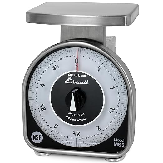 San Jamar Ms Series Mechanical Dial Scale Manual Food Scale with 5 Pound Capacity for Kitchens, Restaurants, And Cooking, Metal, 80 Ounces, Silver