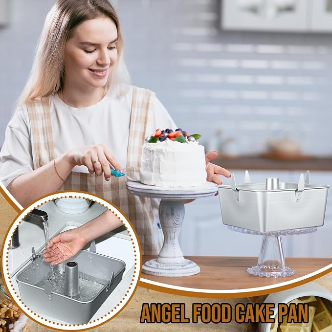 Vesici 9 Inch Square Tube Cake Pan with Cooling Feet Angel Food Cake Pan with Removable Bottom Non-stick Aluminum Alloy Pans for Baking Pound, Chiffon Cakes(Silver)