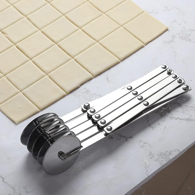 5-Wheel Stainless Steel Pastry Cutter - Expandable Pasta Roller for Noodle, Pizza, Pie Crust, Cookie Divider