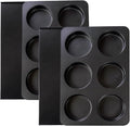 2 Pcs Muffin Pan with Lid, 3.6 Inch Non-Stick 6 Cup Straight English Muffin Top Pan Baking Mold, Hamburger Bun Pan for Baking Egg Sandwich Frittata Cinnamon Roll