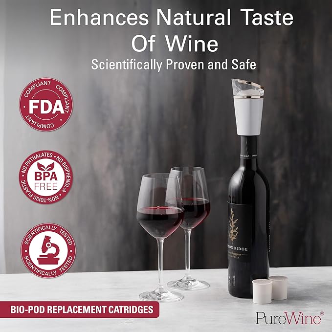 PureWine Bio-Pods for Wine Purifier & Aerator - Red & White Wine Filters for Histamines and Sulfites, Helps Allergies & Headaches, Sulfite Remover, Gift Accessories for Women & Men - 8 Refill Pack