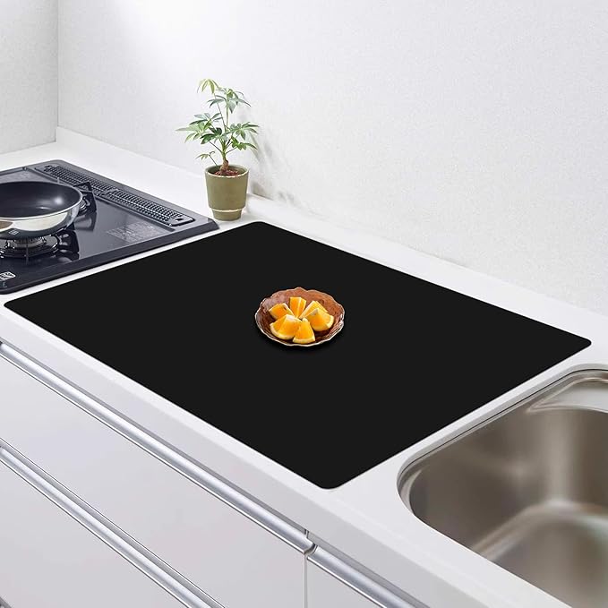 32''x24''(80cmx60cm) Silicone Mat for Kitchen Counter, Non-Slip Heat Resistant Countertop Protector, Waterproof Durable Kitchen Mat for Countertops, Islands (Black)
