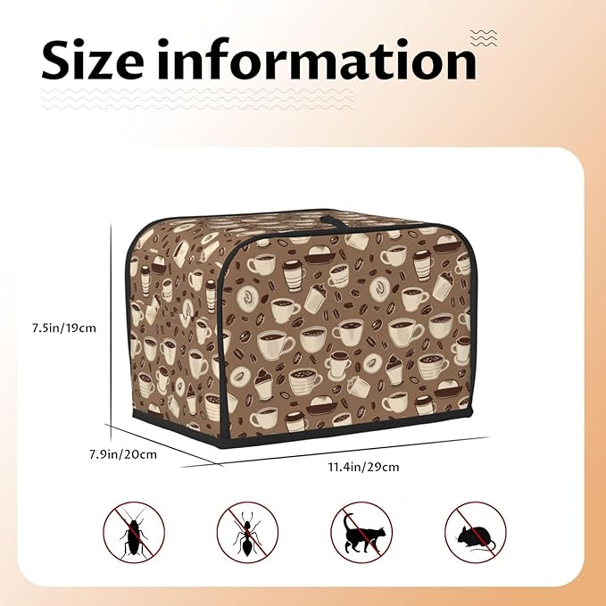 Toaster Cover 2 Slice Coffee Pattern Bean Kitchen Small Appliance Covers with Pockets Dust and Fingerprint Protection