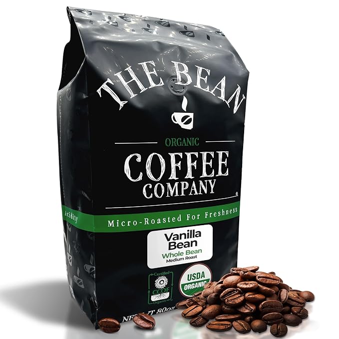 The Bean Organic Coffee Company Vanilla Bean, Medium Roast, Whole Bean Coffee, 5-Pound Bag