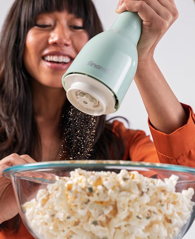 FinaMill Classic Battery Spice Mill – Battery Operated Salt and Pepper Grinder Set, Includes 2 Interchangeable Spice Pods, Adjustable Coarseness, Ceramic Grinder, LED Light, Home and Kitchen Gift Set