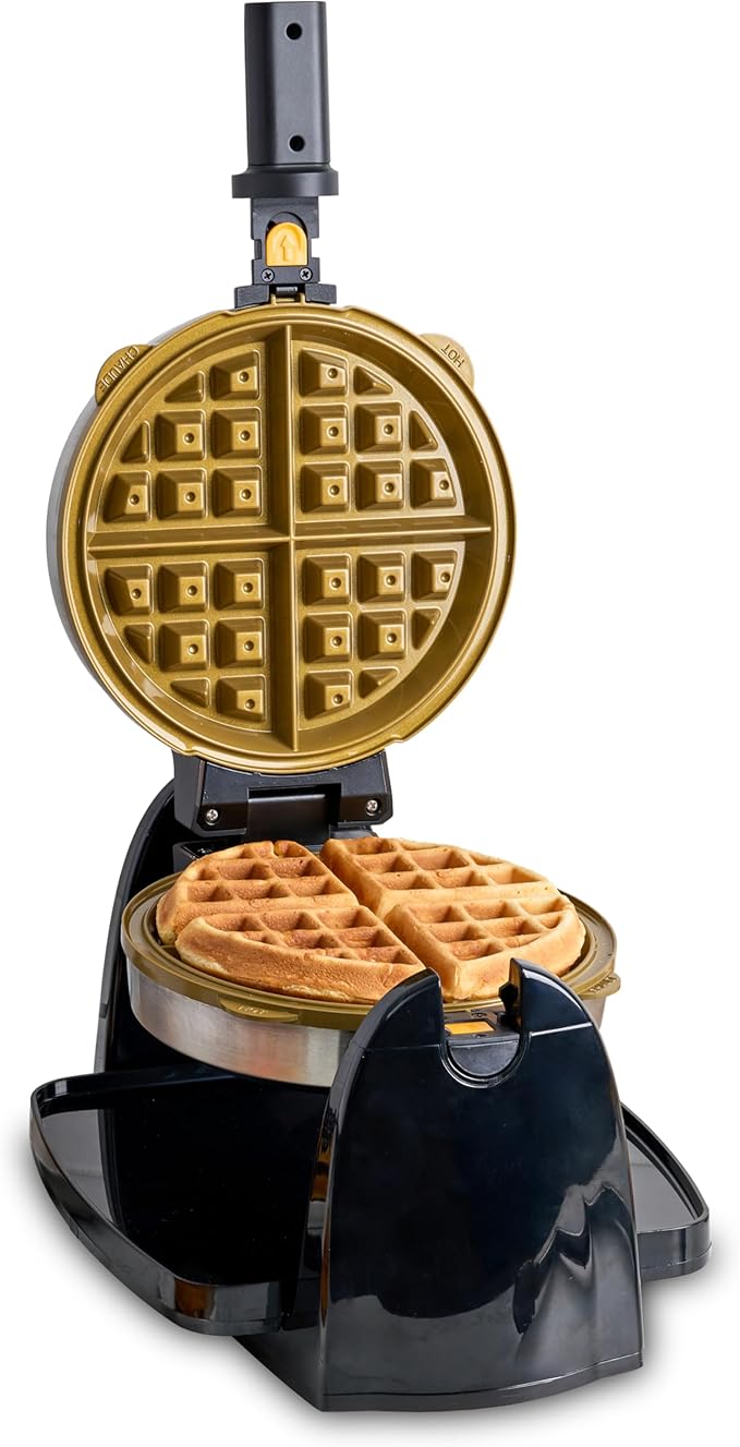 KRUPS Waffle Maker, Rotating Belgian Waffle Maker, 180° Flip Waffle Iron, Ceramic Non-Stick Plate, 3 Browning Control Levels, Foldable Cool Touch Handle, Removable Drip Tray, Stainless Steel
