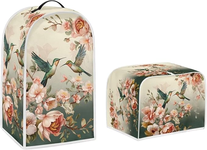 Hummingbirds Kitchen Appliance Dust Cover Set - Vintage Flower Toaster and Blender Cover, Bread Maker Protection Case - Kitchen Accessories-S