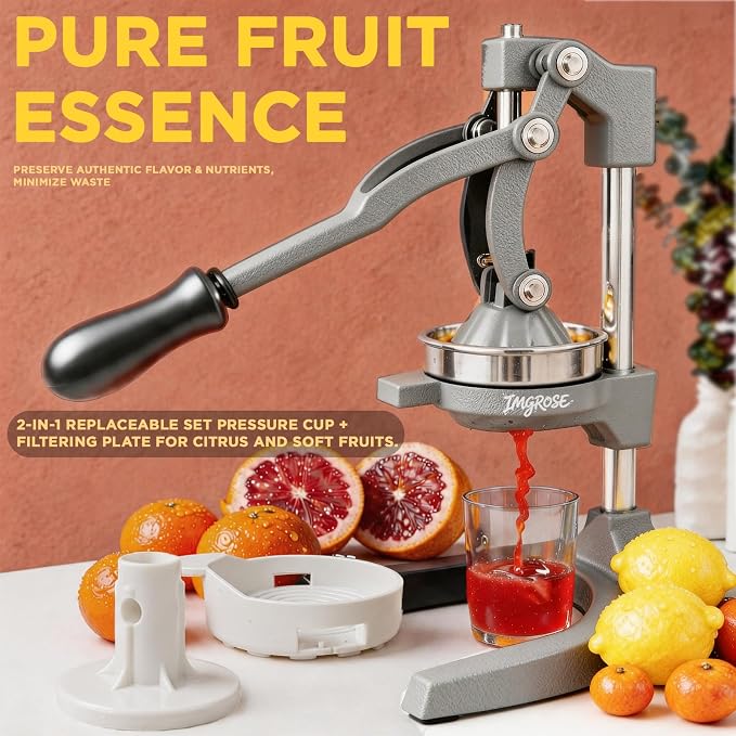 Cast Iron Juicer,Manual Juicer Hand Press,Orange Lemon Squeezer,Heavy Duty Manual Juicer,Professional Citrus Juicer Fruit Juice -Stainless Steel,Easy to Clean Grey