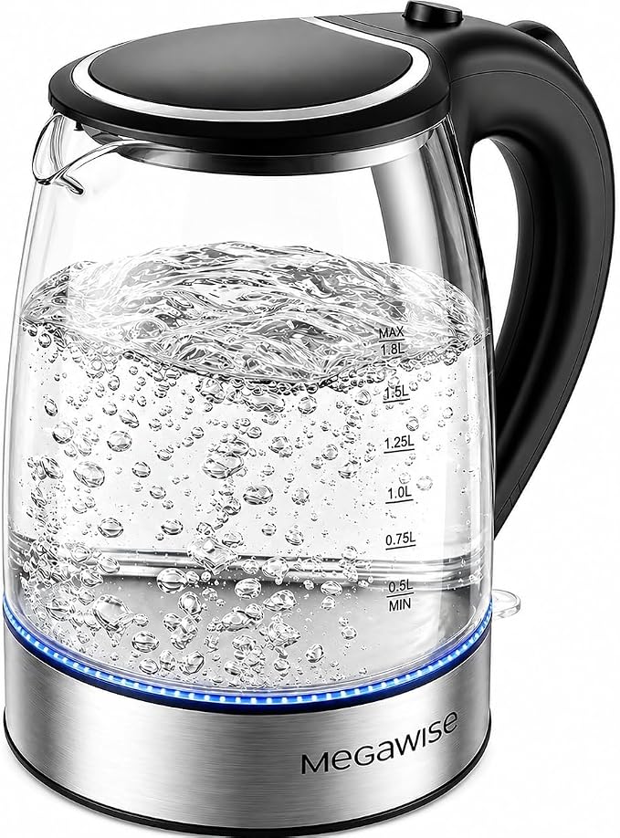 Megawise Electric Glass Kettle with Auto Shut-Off (1.8L)