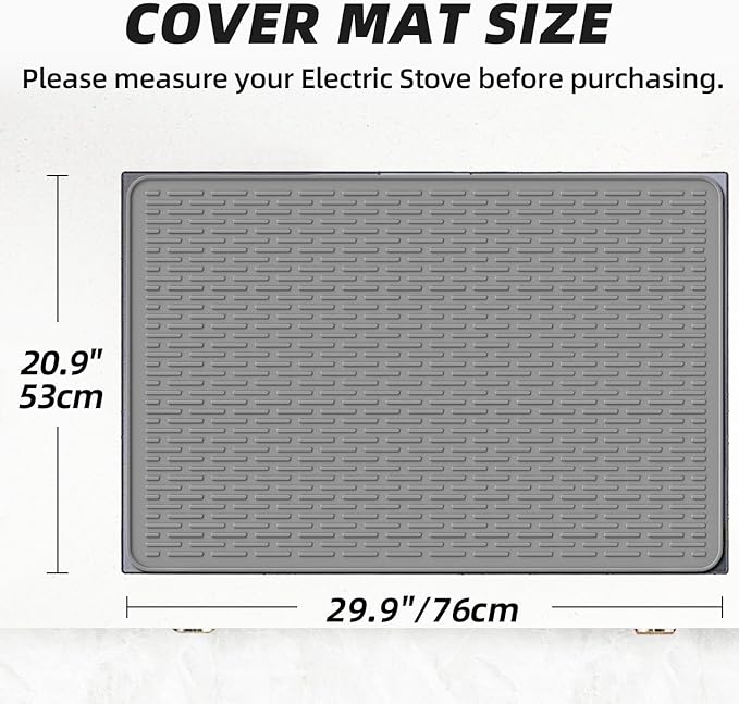 LOPNUR Thick Electric Stove Cover for Stove Top, 29.9"x20.9" Silicone Stove Mat for Glass Top Stove Cover, Heat Resistant Induction Cooktop Protector, Non-Slip Kitchen Glass Cooktop Protector, Grey