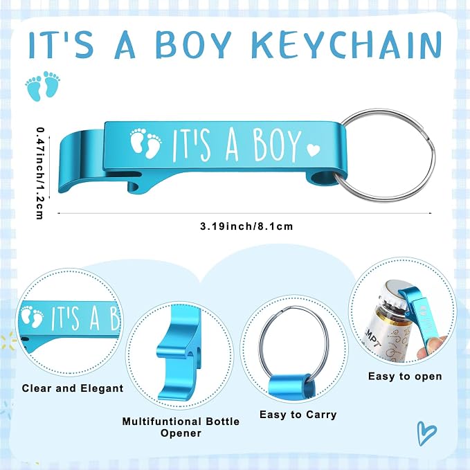 50 Sets Baby Shower Favor for Guests Acrylic Shot Glasses with Bottle Opener Keychains Thank You Tags and Bags Gender Reveal Party Favors for Guest Baby Shower Return Gift(Boy)