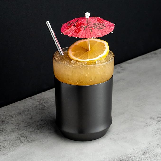 Elevated Craft Hybrid Rocks Glass Premium Vacuum Insulated Steel Base with Removable Insert - 12oz Cocktail Glass, Double Old Fashioned Lowball for Margaritas, Bourbon, Whiskey - Gunmetal Black
