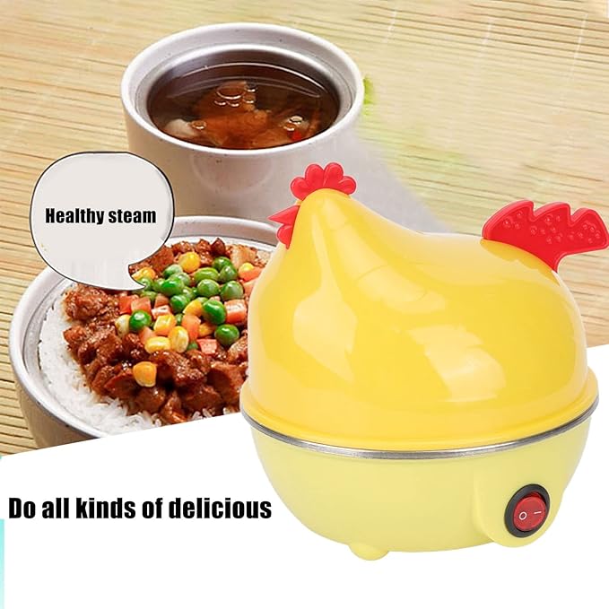 HYWHUYANG Rapid Egg Cooker, Electric Egg Cooker, Chicken Shape, Automatic Shut Off, Mini Breakfast Machine, Kitchen Gadgets For Boiled Eggs (Yellow, US Plug 110V)
