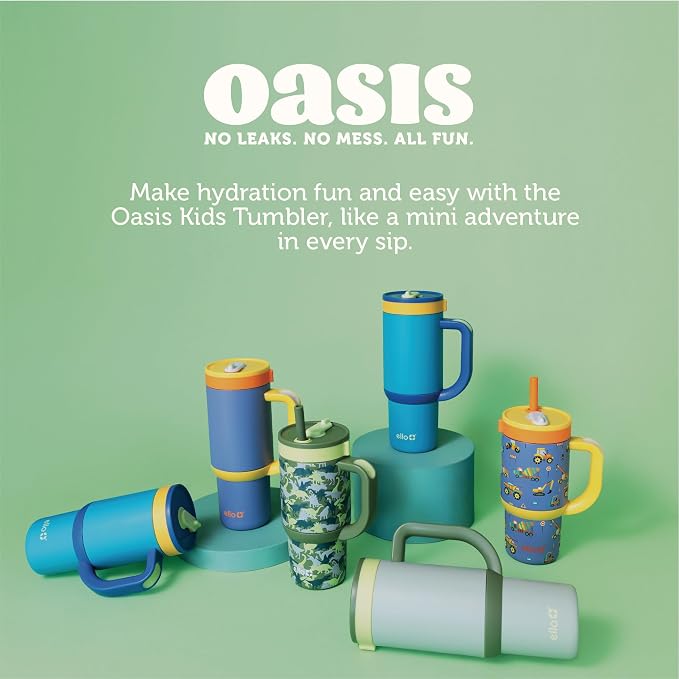 Ello Oasis 14oz Stainless Steel Toddler Tumbler with Handle & Retracting Straw, 100% Leakproof, Double-Wall Vacuum Insulated, Kids Water Bottle for School, BPA Free, Dishwasher Safe, To The Rescue