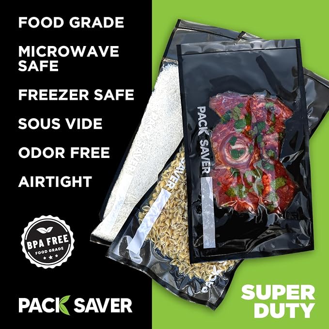 Vacuum Sealer Bags 50 Pack - 15"x20" Heavy Duty Pre-Cut Food Storage Bags for Food Saver, Meal Prep, Sous Vide - Commercial Grade BPA Free (Clear & Black)