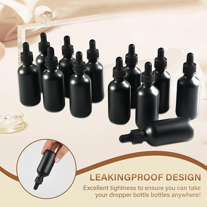 NOOEEISS 12 Pcs, 2oz Dropper Bottle, Black Glass Eye Dropper Bottle, Tincture Bottles with Dropper, Pretty Finish, Leak-Proof Design, Stronger Suction for All Kinds of Mixed Liquids