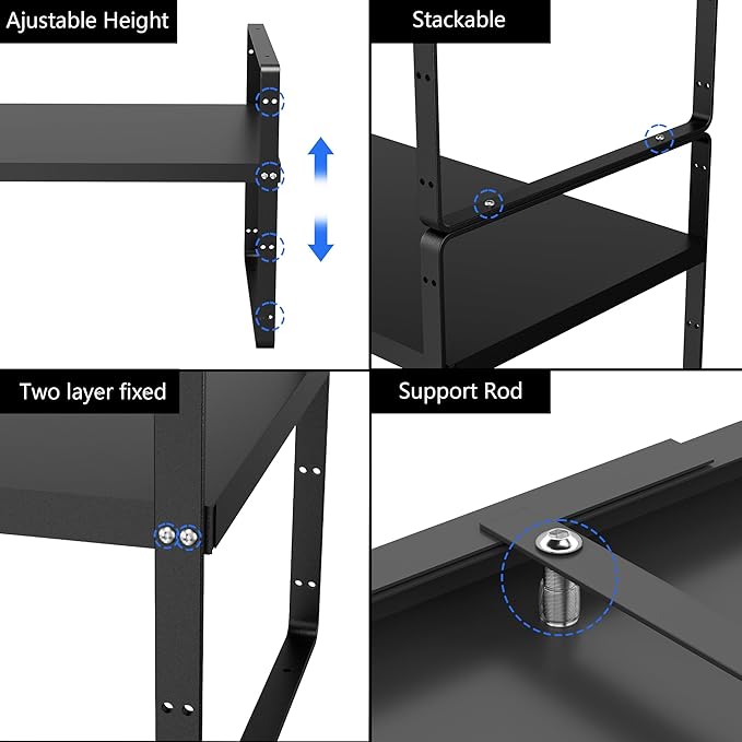 SANNO Expandable Kitchen Shelf Organizers, Large Counter Shelf Organizer with Expandable Shelves, Black, 3 Pack