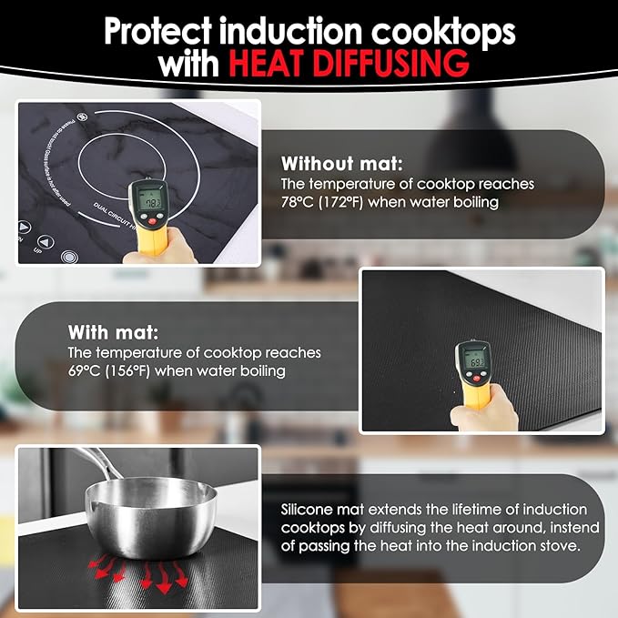 Large Silicone Induction Cooktop Protector Cover Stove Mat 20.4" x 30.7" (Magnetic) | 300°C (572°F) Heat-Resistant | Power Boost Compatible | Prevents Pot Sliding & Scratches
