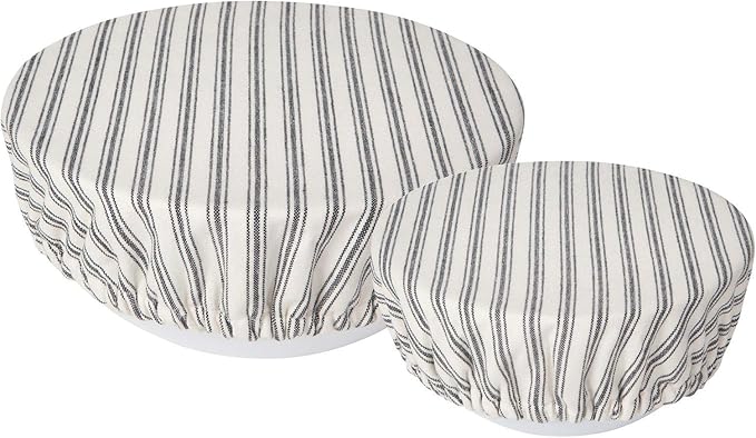 Now Designs Reusable Bowl Cover to Reduce Waste, Ticking Stripe - Large & Medium | Set of 2