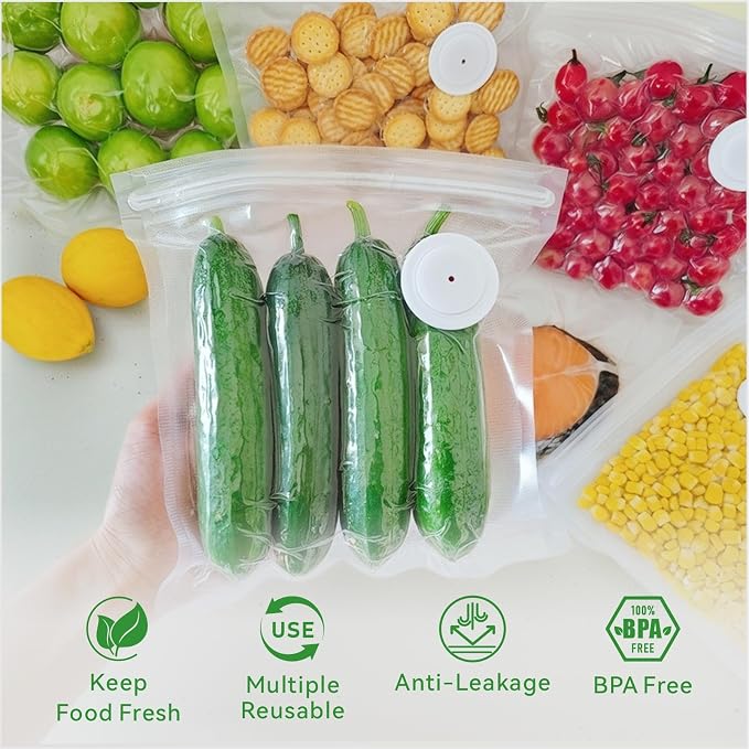 Reusable Vacuum Sealer Bags for Food 60Pcs (S/M/L), BPA-Free Sous Vide Bags for Microwave Heating, Cooking and Freezer Storage, Compatible with Most Handheld Sealers and Vacuum Sealer Machines
