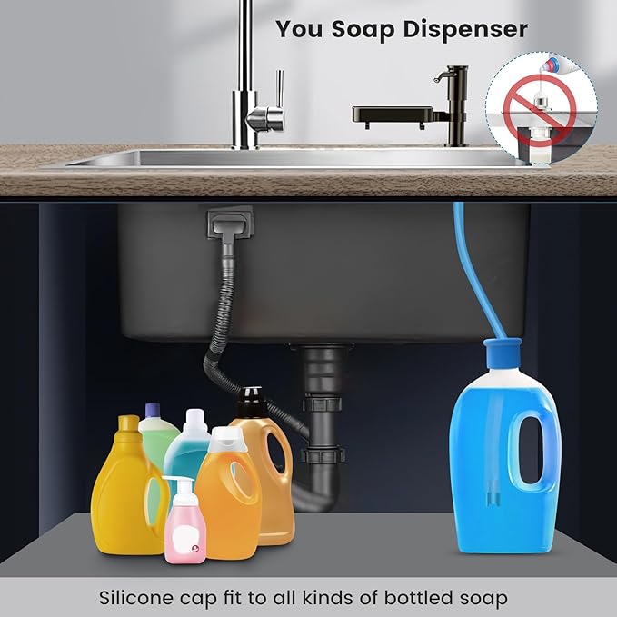 Soap Dispenser for Kitchen Sink, Built in Sink Soap Dispenser with Sponge Rack, Countertop Soap Dispenser Pump with Extension Tube kit, No More Refills,All Metal NO ABS (Grey)