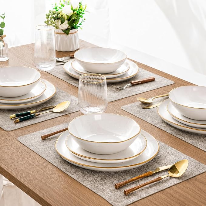 AmorArc Ceramic Dinnerware Sets,Handmade Reactive Glaze Stoneware Plates and Bowls Sets,Highly Scratch Resistant | Dishwasher & Microwave Safe Dishes Set,Service for 4 (12pc)