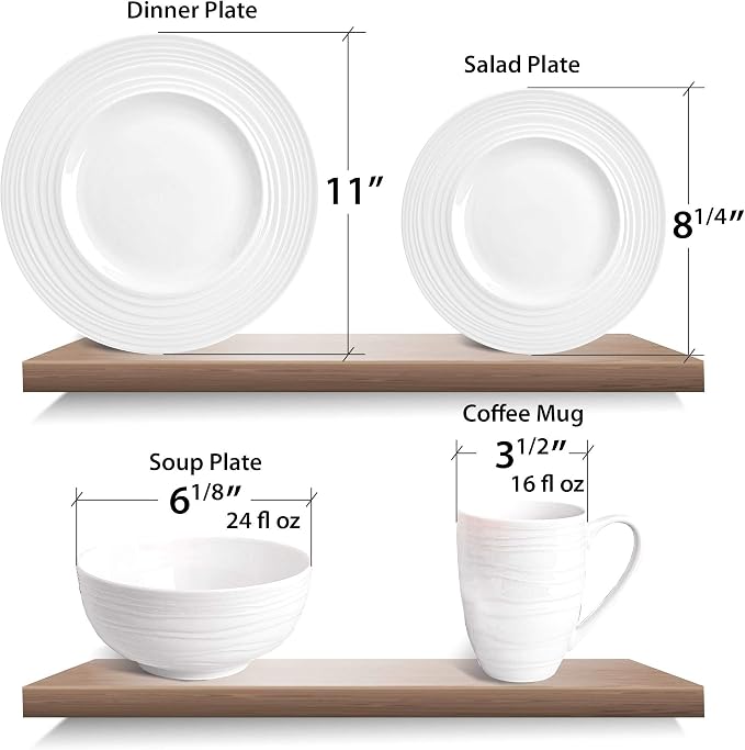 Divitis Home Infinity bone china dinnerware set - 16 piece round dinnerware set, includes soup bowls, dinner plates and salad plates