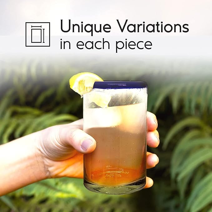 Cobalt Blue Rim 9 oz Juice Glasses (set of 6), Recycled Glass, Lead-free, Toxin-Free (9 oz Juice)