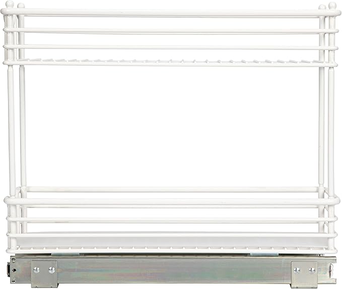 Household Essentials Glidez Paint-Finished Steel Pull-Out/Slide-Out Basket Storage Organizer with Plastic Liners for Under Cabinet Use - 2-Tier Design - Fits Standard Size Cabinet or Shelf, White