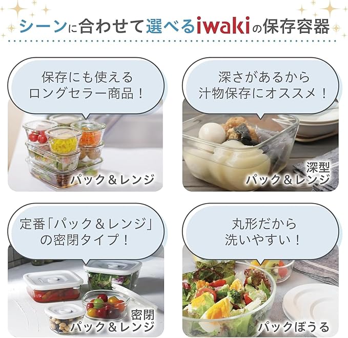 iwaki PS-PRN-P7 Heat Resistant Glass Storage Containers, Pink, Set of 7, Pack & Range