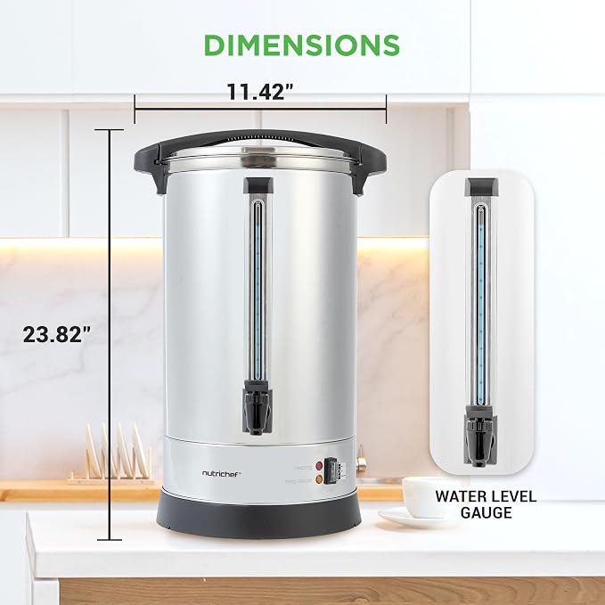 NutriChef 19L Water Boiler Hot Water Dispenser Urn | Large Electric Kettle with Keep Warm Function, Safety Lock Lid & Stainless Steel Inner Pot for Tea & Hot Beverages (Black & Silver).