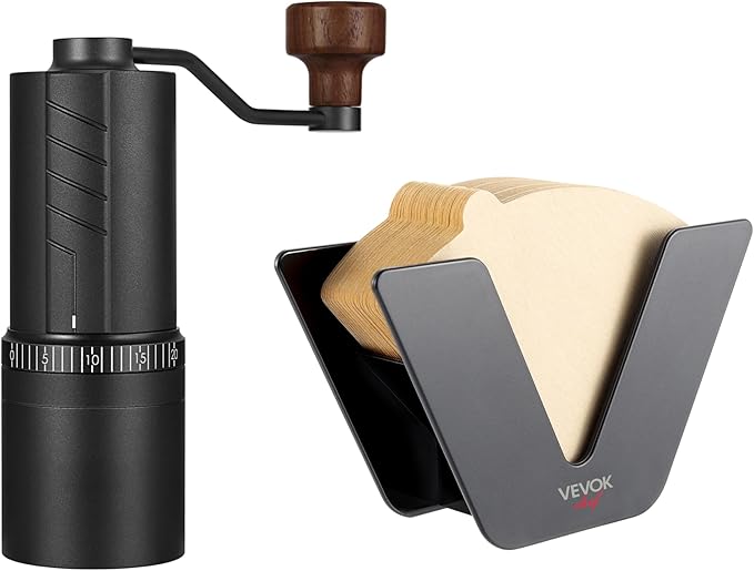 Vevok Chef O20 Manual Coffee Grinder 20 levels External Adjustment, 35g Capacity and Coffee Filter Holder for #1#2 with 100 pcs #2 Paper Filter