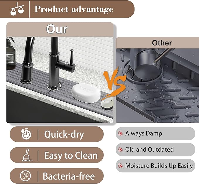 Faucet Mat for Kitchen Sink Diatomite Fast Drying Stone Sink Tray Absorbent Mat Faucet Splash Guard for Kitchen Sink and Bathroom Counter