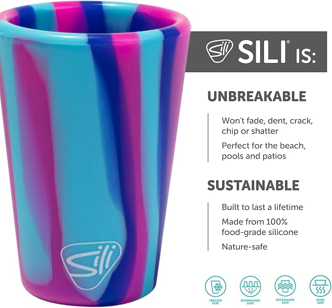 Silipint 1.5oz Silicone Shot Glasses – Pack of 2 Unbreakable, BPA-Free, Non-Toxic, Dishwasher & Freezer Safe Cups – Colored Shot Glasses for Cold Beverages, Cocktails, Travel, Party (Cool Berry Crush)