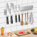 TOUKA 12 Inch Magnetic Knife Holder, Knife Magnetic Strip for Wall, magnetic knife holder for refrigerator, No Drilling with 6 Hooks, Includes 3M Adhesive and Screws, Strong Magnet Kitchen Organizer