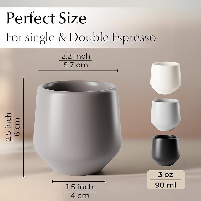 MIAMIO - Espresso Cups Set of 4 (3 oz) / Espresso Cup, Ceramic Espresso Cups, Handleless Mug, Japanese Tea Cups - Luxe Collection (Classic Pastel)