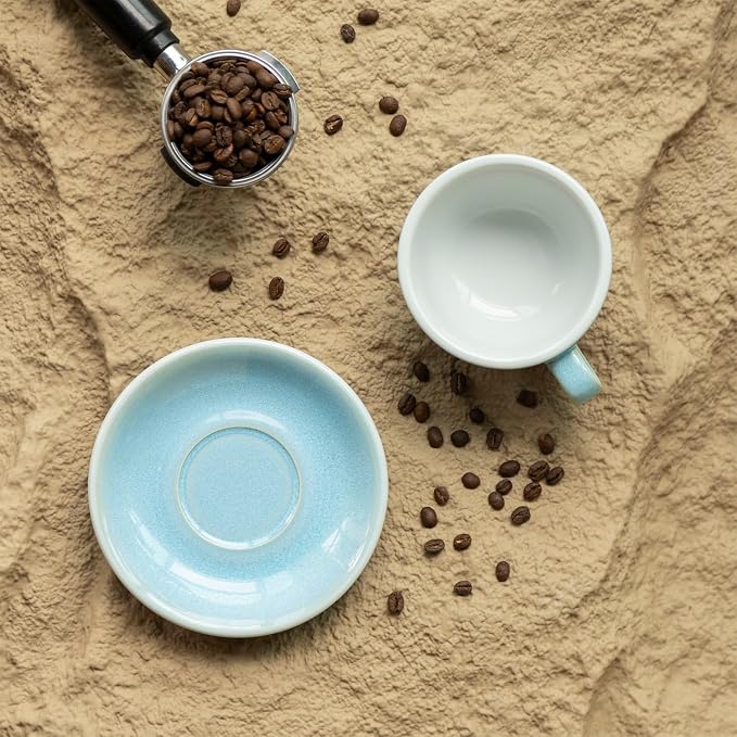 Loveramics Coffee Cup Ceramic, 10 oz Latte Art Cup with Saucer for Cappuccino, Tea, Espresso, Thick - walled stoneware Cappuccino mug Set for Cafe and Barista - Potters Colours (Ice Blue, 10OZ)
