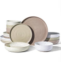 16-Piece Stoneware Dinnerware Sets for 4 with Pasta Bowls – Speckled Glaze with Spiral Design, Coupe Plates & Bowls - Chip & Scratch Resistant, Microwave & Dishwasher Safe, Multicolor