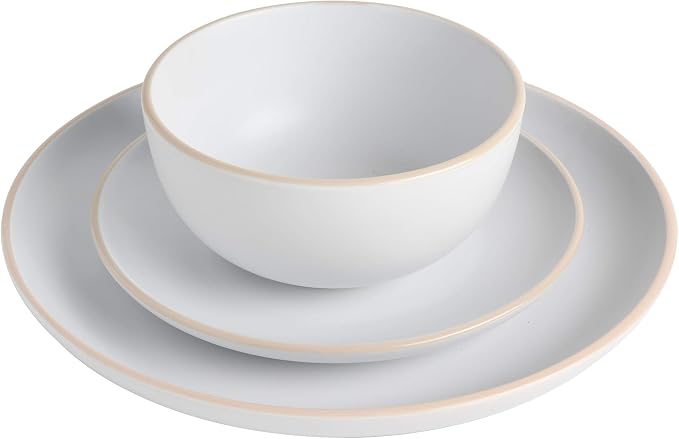 Gibson Home Rockaway 12-Piece Round Stoneware Dinnerware Set, Service for 4 – White Plates and Bowls, Modern Matte Finish, Microwave & Dishwasher Safe